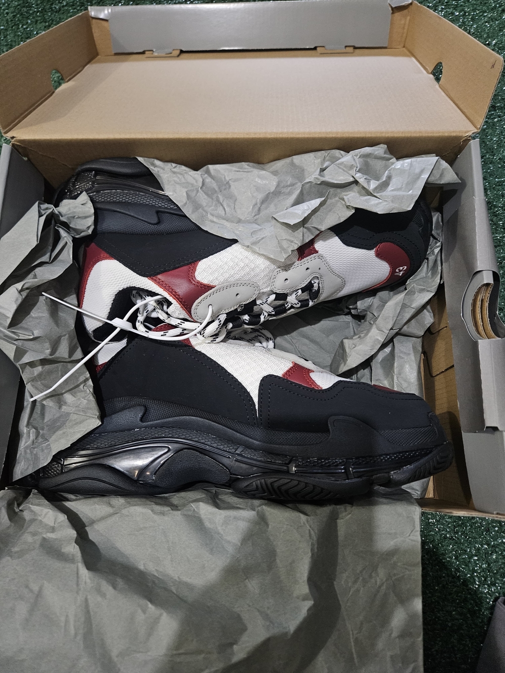 Balenciaga Triple S Style Sneakers in Black, White & Burgundy